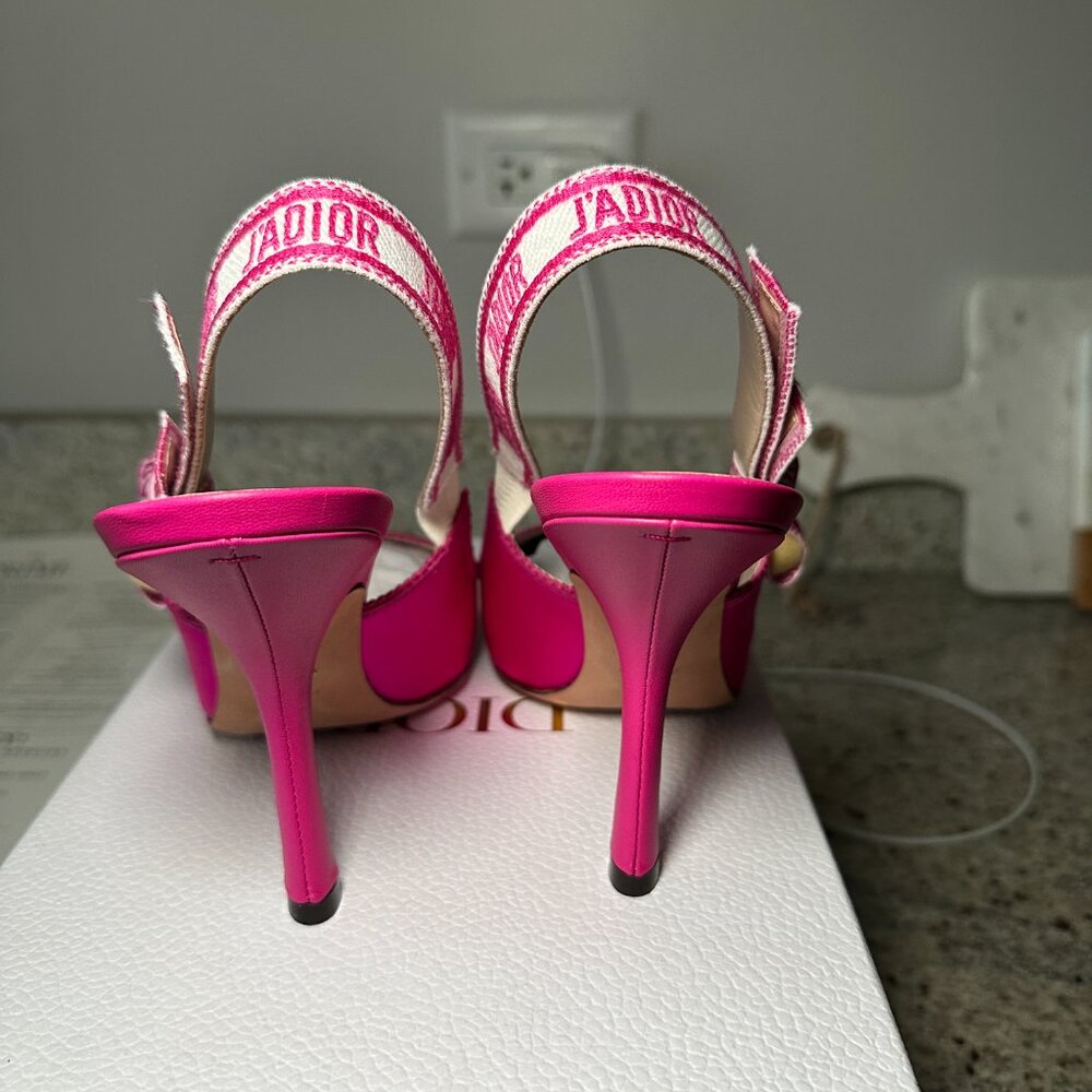 Dior Pink Satin J'Adior Slingback Pointed Toe Heels - Picture 6 of 12